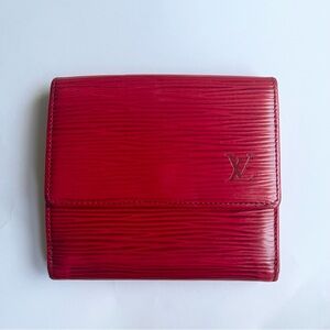 Authentic Louis Vuitton Red Epi Leather Tri Fold Double Sided Compact Wallet